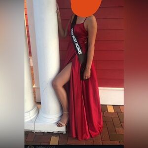 Red silky prom dress